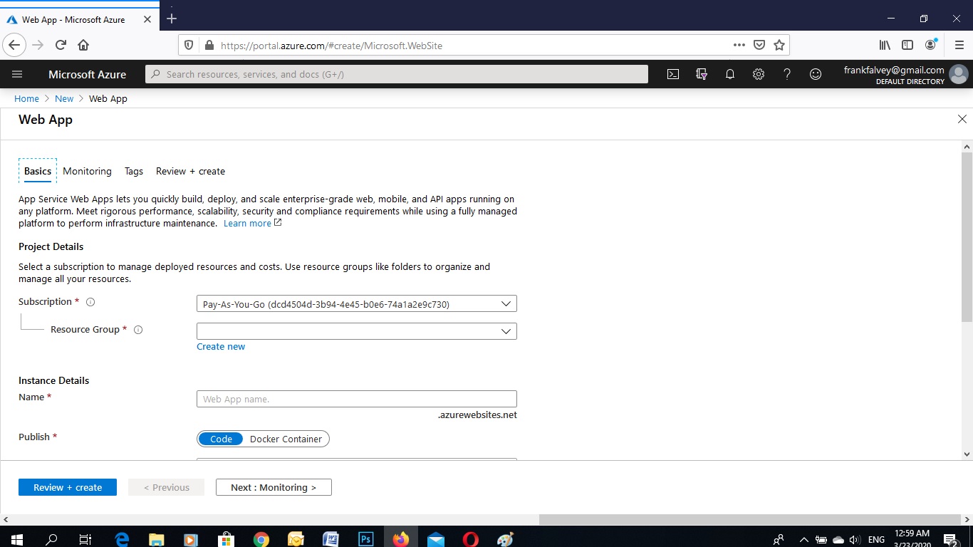 Create a web app in the Azure portal